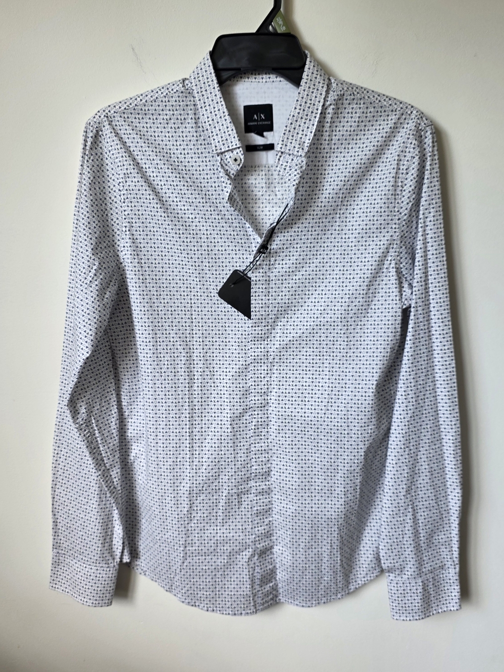 NWT Armani Exchange A|X Slim Fit Hidden Placket Geometric Cotton Shirt S White